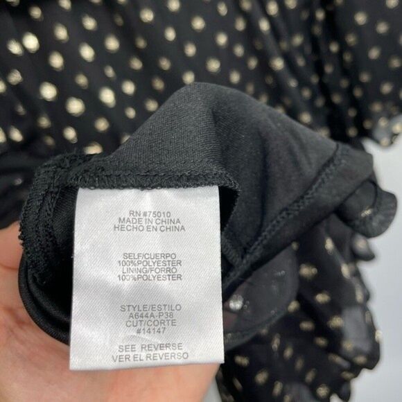 NWT City Studio Black & Metallic Gold Polka Dots Ruffled Fit & Flare Dress Black - Picture 13 of 16